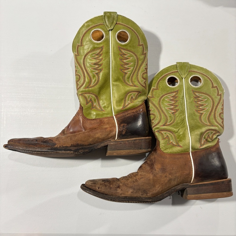 Justin Boots Men's 12 D  Square Toe Western Boots‎ Embroidered Leather Ranch USA